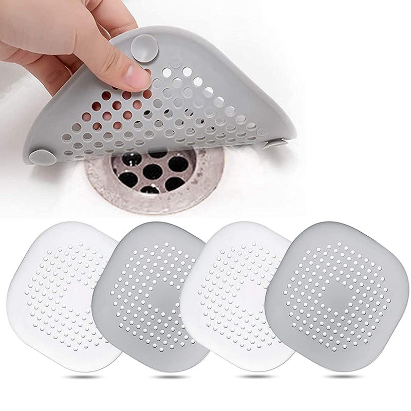 4 Pcs Silicone Drain Protector with Sucker Sink Strainer Protector Shower Drain Covers Hair Catcher Strainer Plug Trap Filter for Bathroom Bathtub Kitchen