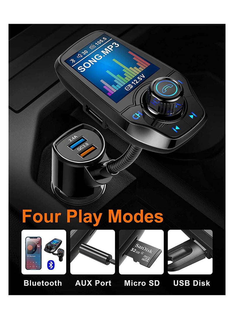 SYOSI Bluetooth FM Transmitter in-Car Wireless Radio Adapter Kit W 1.8" Color Display Hands-Free Call AUX in Out SD TF Card USB Charger QC3.0 for All Smartphones Audio Players - Image 3