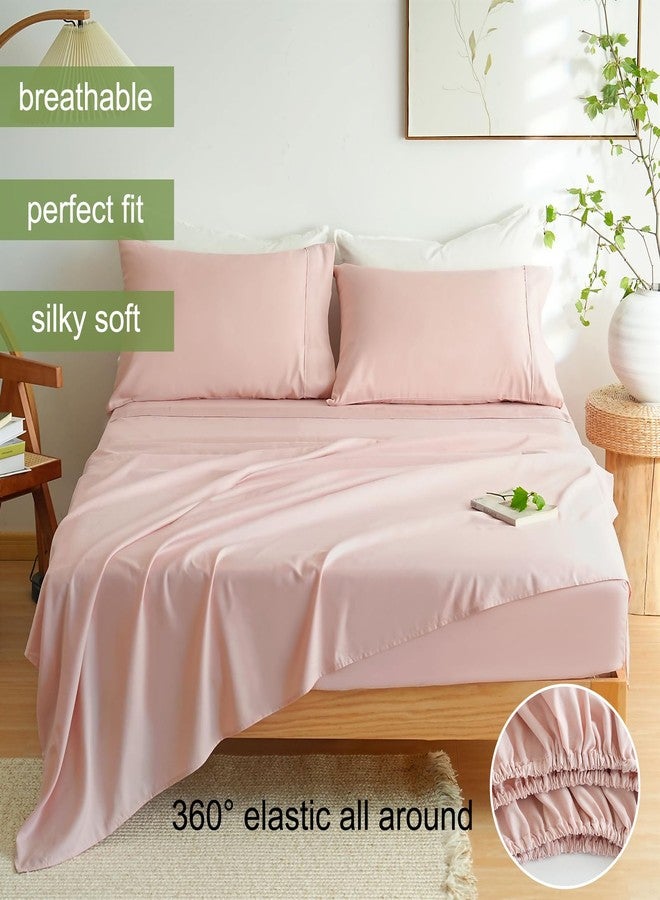 Mohap Soft Bed Sheet Set 4 Pieces Double Brushed Microfiber Fade Resistant Easy Care Full Pink - Image 5