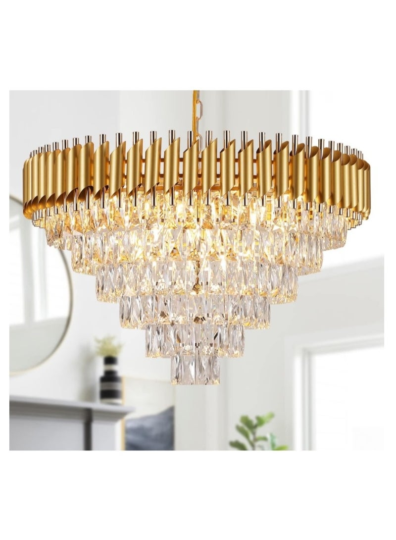 المفتاحة ثريا كريستال ذهبية فاخرة - وحدة إضاءة سقفية حديثة بثلاث طبقات لغرفة المعيشة وغرفة الطعام وغرفة النوم - تصميم أنيق من كريستال K9 مع سلسلة قابلة للتعديل، لمسة نهائية ذهبية فاخرة - Image 1