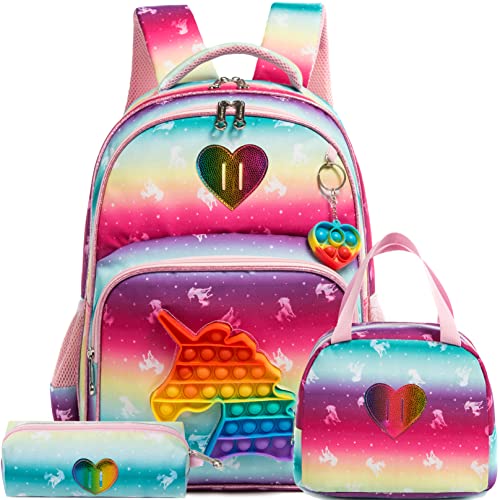 Meetbelify Unicorn Backpack for Girls Backpacks for Elementary Preschool Student with Lunch Box Pencil Case 3 in 1 Bookbag for Girls for School - Image 1