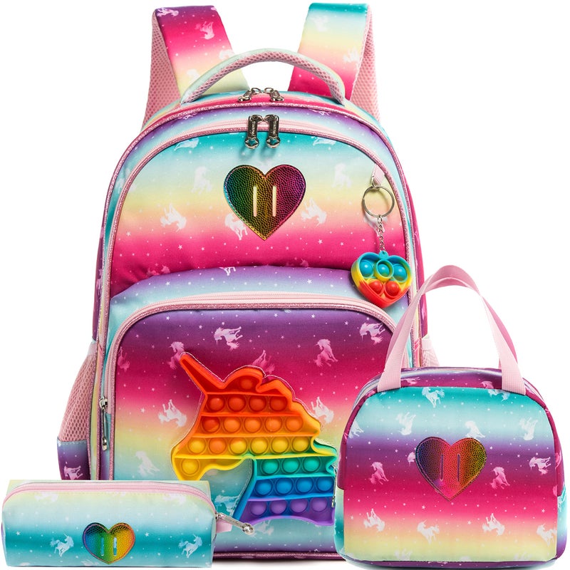 Meetbelify Unicorn Backpack for Girls Backpacks for Elementary Preschool Student with Lunch Box Pencil Case 3 in 1 Bookbag for Girls for School - Image 2
