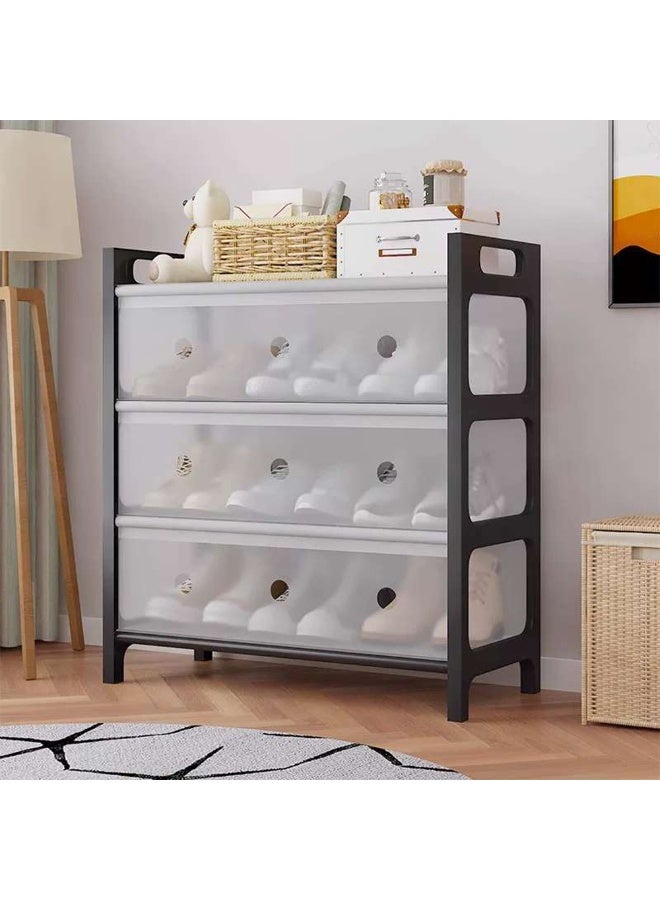 HOME TASTE رف أحذية مضاد للغبار 4 طبقات مع باب – منظم خزانة أحذية بلاستيكية، رفوف قابلة للتعديل، تخزين موفر للمساحة للمدخل، غرفة النوم وغرفة المعيشة (50×39×81 سم) - Image 1