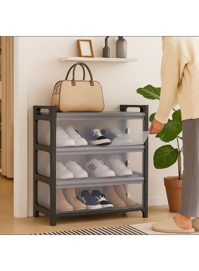 HOME TASTE رف أحذية مضاد للغبار 4 طبقات مع باب – منظم خزانة أحذية بلاستيكية، رفوف قابلة للتعديل، تخزين موفر للمساحة للمدخل، غرفة النوم وغرفة المعيشة (50×39×81 سم) - Image 5