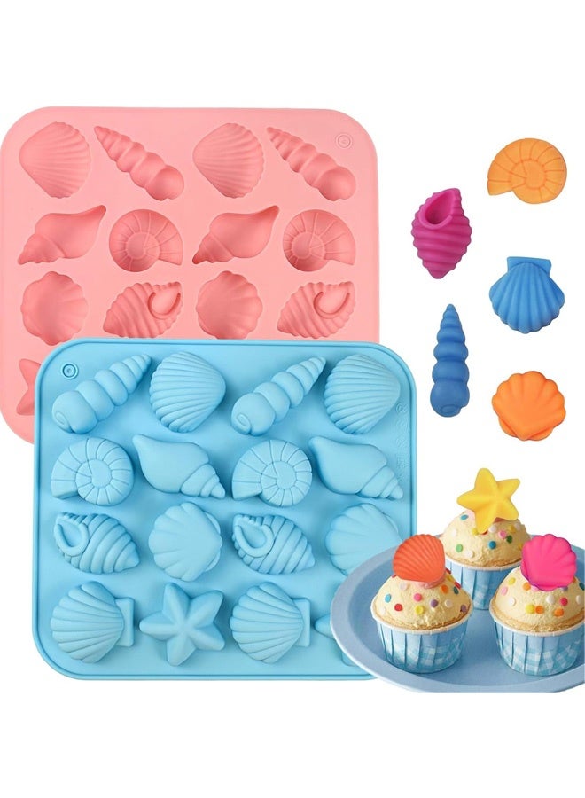 2pcs Seashell Silicone Molds, Ocean Themed Silicone Chocolate Molds, Non-Stick Shell, Starfish, Conch Candy Molds, Reusable for Cake Decoration, Party Treats, DIY Handmade Chocolate Candy and Snacks - Image 2