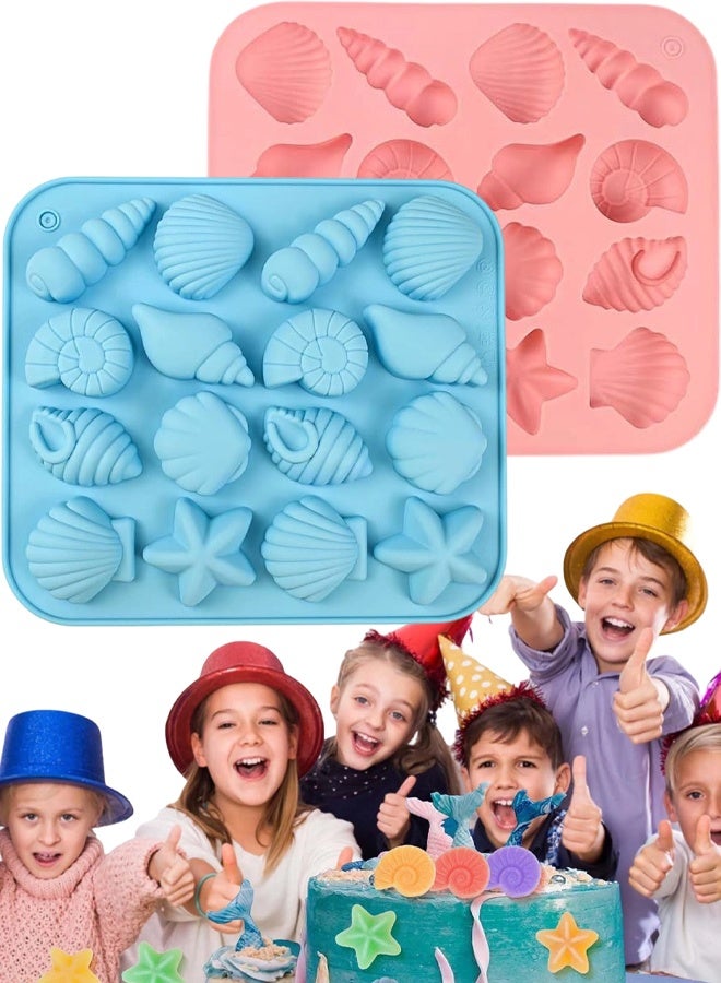 2pcs Seashell Silicone Molds, Ocean Themed Silicone Chocolate Molds, Non-Stick Shell, Starfish, Conch Candy Molds, Reusable for Cake Decoration, Party Treats, DIY Handmade Chocolate Candy and Snacks - Image 1