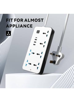 GKK Universal Extension Lead with Multiple Function UK Plug 3 Pin Socket Outlet with 6 Power Strip Gang 3 USB Port 1 Type-C Port 2 Meter Electric Socket Mains Strip for Home Kitchen and Office White  - Image 2