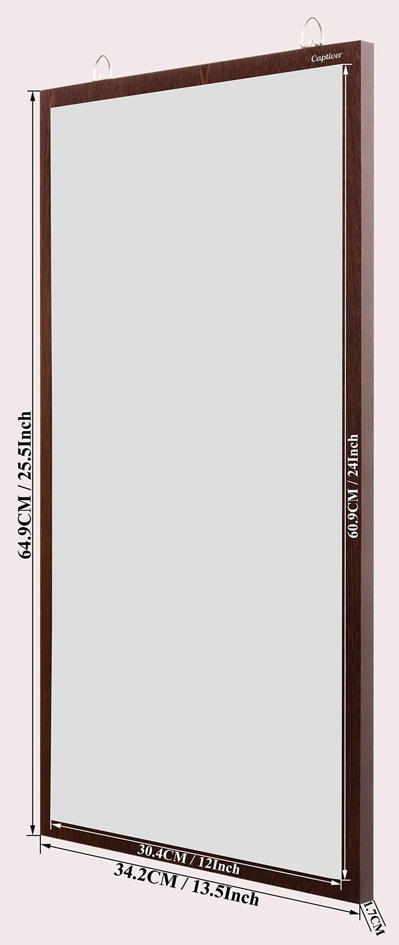 Captiver Engineered Wood Frameless Wall Hanging Solid Base Mirror (65X34 CM,Wenge) Bathroom Fancy Rectangle Decorative Washbasin Living Room Rectangular Unframed - Image 3