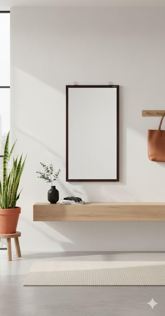 Captiver Engineered Wood Frameless Wall Hanging Solid Base Mirror (65X34 CM,Wenge) Bathroom Fancy Rectangle Decorative Washbasin Living Room Rectangular Unframed - Image 1