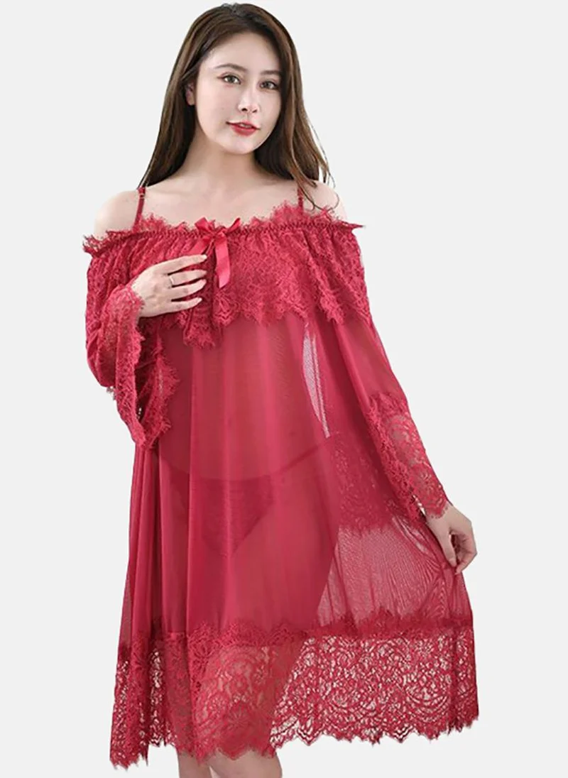 YUNIQEE Red Solid Babydoll With Briefs