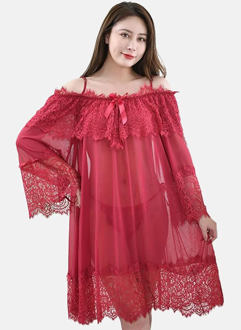 YUNIQEE Red Solid Babydoll With Briefs