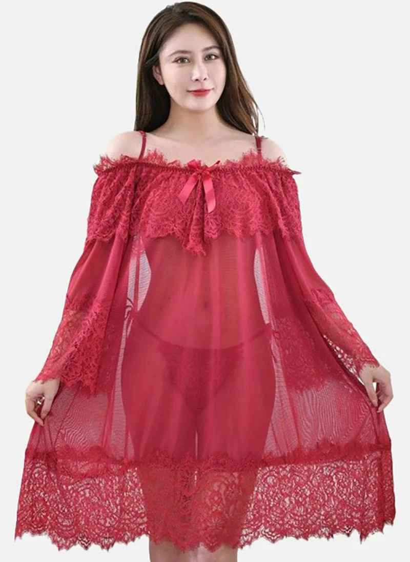 YUNIQEE Red Solid Babydoll With Briefs