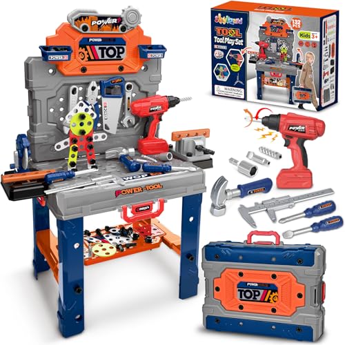 ShyLizard Kids Tool Bench with Realistic Electric Drill 132 PCS Toddler Tool Set Birthday Toys for Kids Ages 3 4 5 6 7 8 Toddlers Tool Box Workbench Kid Tools Set for Boys Girls 35 68 - Image 1