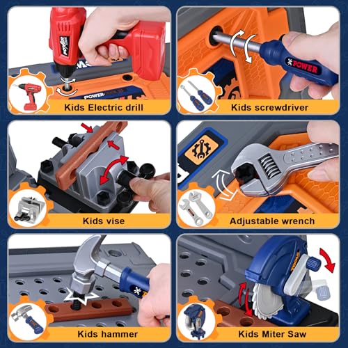 ShyLizard Kids Tool Bench with Realistic Electric Drill 132 PCS Toddler Tool Set Birthday Toys for Kids Ages 3 4 5 6 7 8 Toddlers Tool Box Workbench Kid Tools Set for Boys Girls 35 68 - Image 5