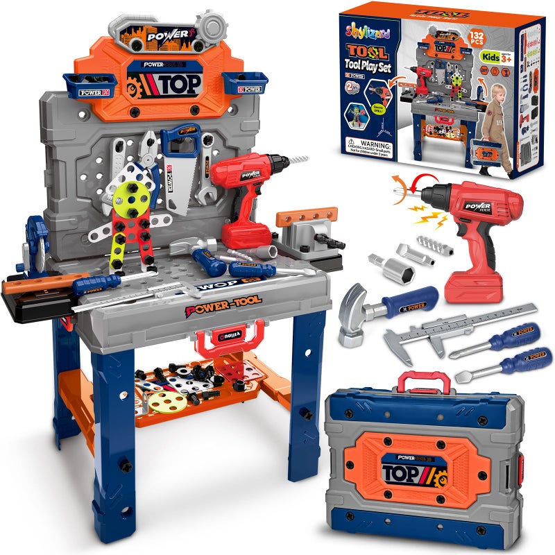 ShyLizard Kids Tool Bench with Realistic Electric Drill 132 PCS Toddler Tool Set Birthday Toys for Kids Ages 3 4 5 6 7 8 Toddlers Tool Box Workbench Kid Tools Set for Boys Girls 35 68 - Image 2