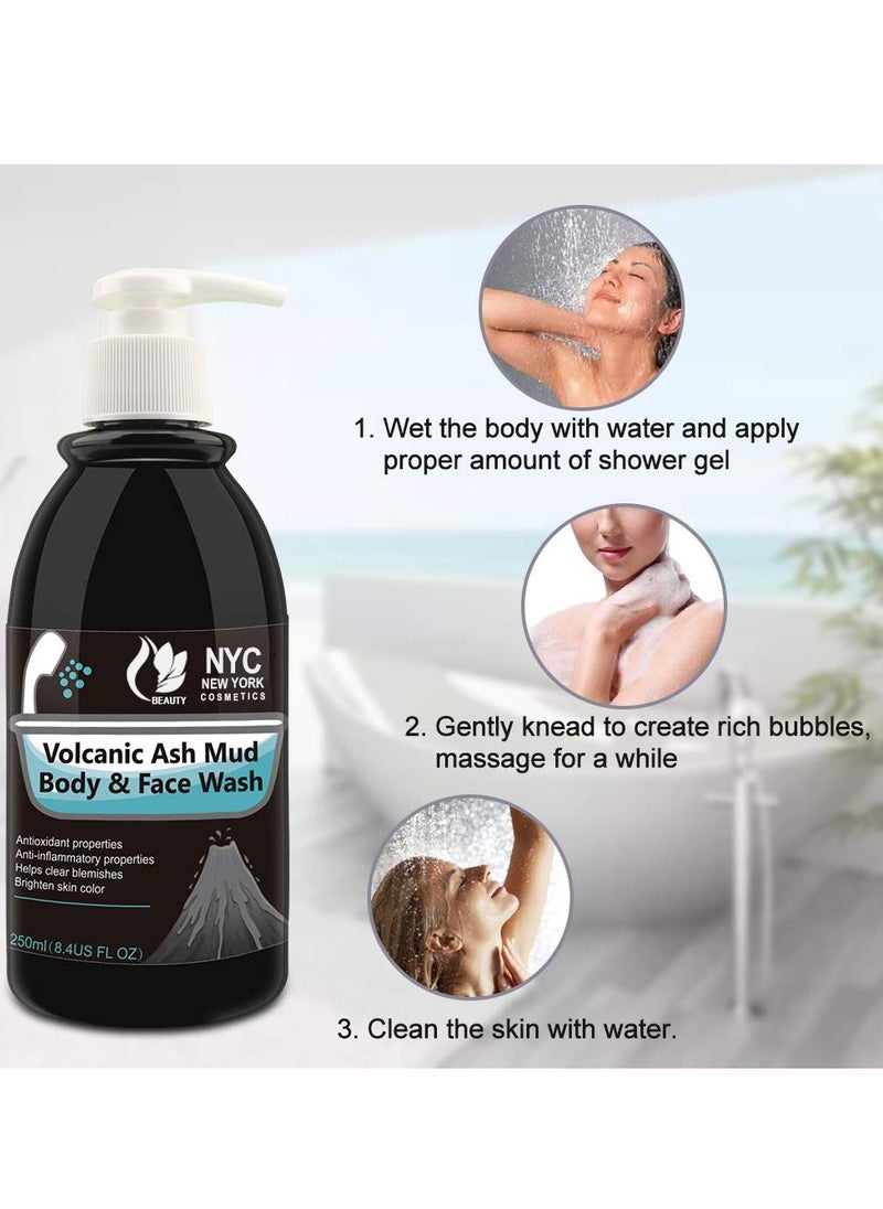 NYC - Volcanic Ash Mud Body and Face Wash Cleanser 250ml Face Wash For Women Deep Cleansing Antioxidants Anti-inflammatory Blemish Removing Oil Control Exfoliating Whitening Shower Gel Unisex - Image 1