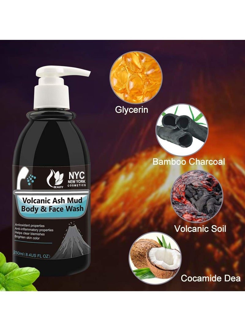 NYC - Volcanic Ash Mud Body and Face Wash Cleanser 250ml Face Wash For Women Deep Cleansing Antioxidants Anti-inflammatory Blemish Removing Oil Control Exfoliating Whitening Shower Gel Unisex - Image 1