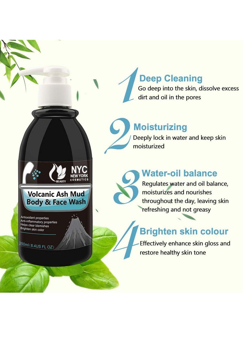 NYC - Volcanic Ash Mud Body and Face Wash Cleanser 250ml Face Wash For Women Deep Cleansing Antioxidants Anti-inflammatory Blemish Removing Oil Control Exfoliating Whitening Shower Gel Unisex - Image 1