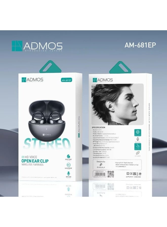Admos AM-681EP Wireless Earbuds – Open-Ear Clip Design, Modern Style, Bluetooth 6.0 Technology - Image 3