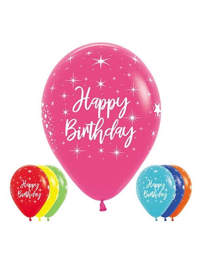 Sempertex 12-Piece All Over Happy Birthday Radiant Round Latex Balloon 12inch