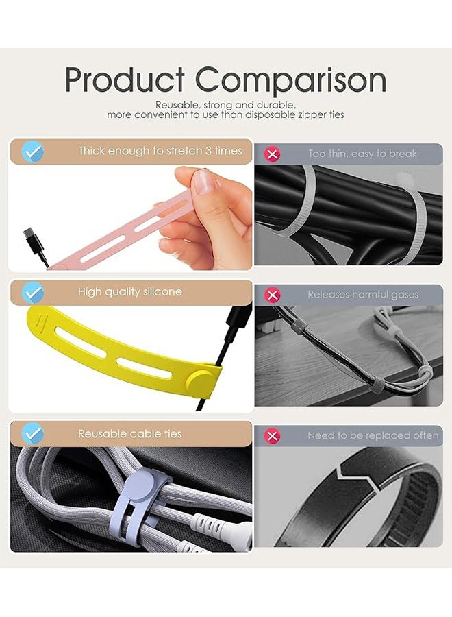 Loquat 35 Pcs Reusable Cable Ties, Adjustable Silicone Cord Storage, Small Zipper Cable Ties for Charging Cables, Headphones, Computer Cables, Desk Cable Management, Travel Accessories ，Cable Tidy Manageme - Image 5