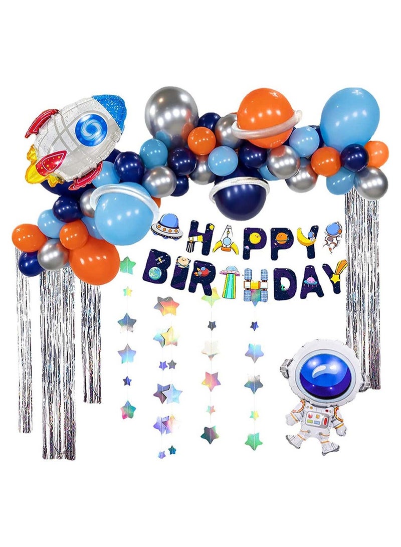 SOLARAE Outer Space Birthday Party Decoration Set Balloons Banner Supplies Rocket Astronaut for Boys Men Kids Happy Birthday Balloons for Party Decor Suit for Baby Kids Boys Birthday Party Decorations - Image 1