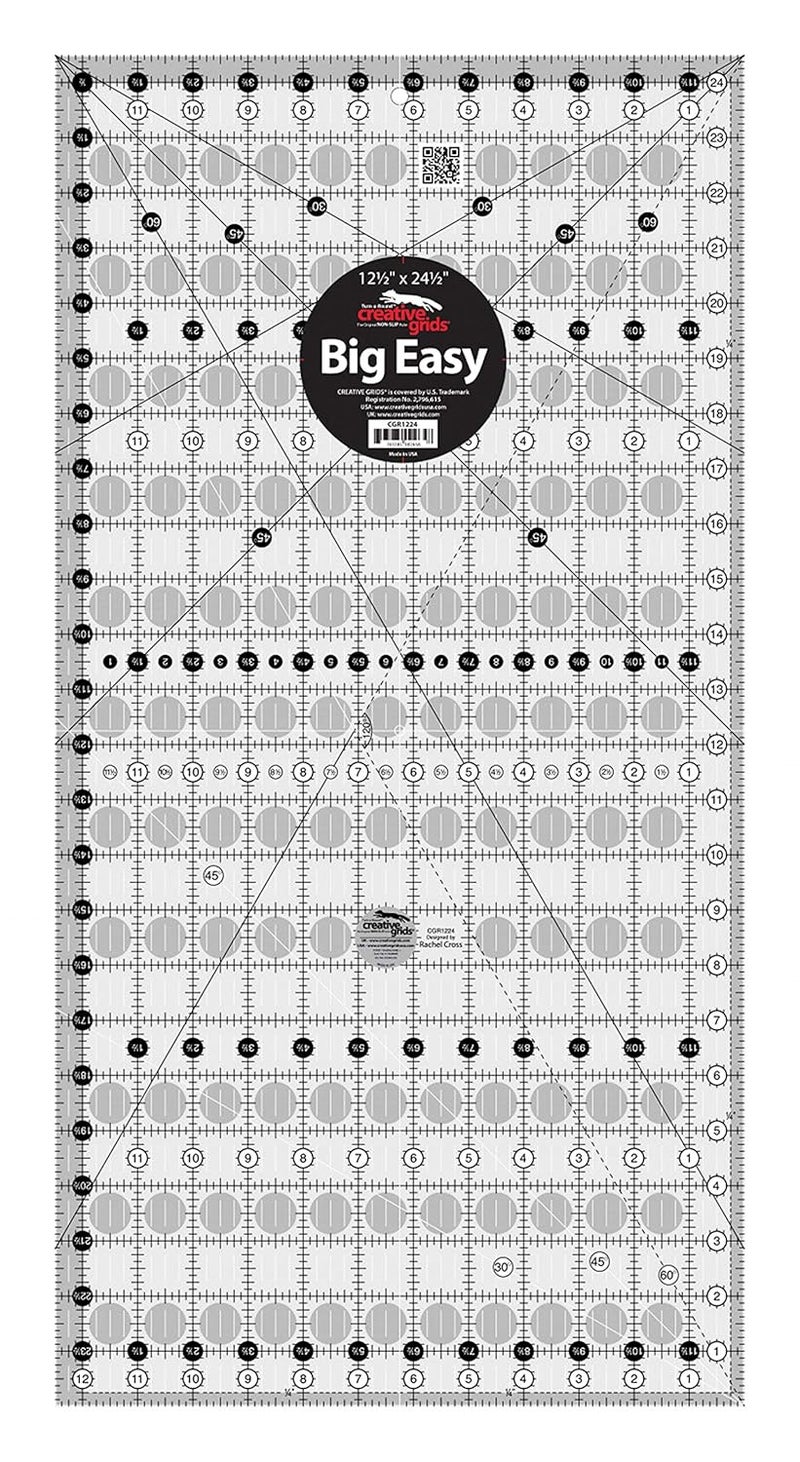 Creative Grids Quilt Ruler 12-1/2in x 24-1/2in Rectangle – CGR1224 – Made in USA, Non-Slip Grip Acrylic Quilting, Sewing, Crafting, Patchwork Ruler for Measuring & Cutting Fabric - Image 1