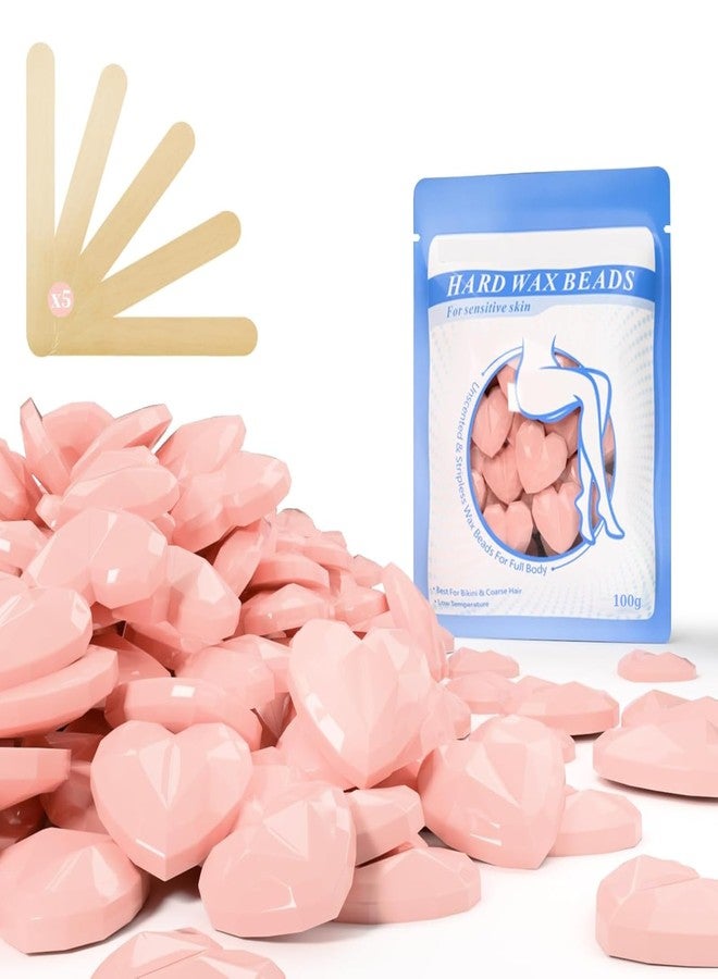 CUVLY Heart Hard Wax Beads for Sensitive Skin - 100g Professional Wax Kit for Coarse Hair, Gentle Enough for Brazilian, Face, Legs & Underarms, Home & Salon Use Pink Heart Shape (3) - Image 1