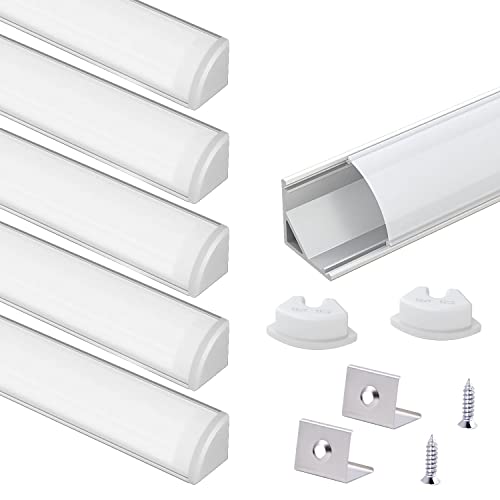 VST 6Pack 1 ft LED Aluminum Channel with Milky White Cover V Shape 16x16mm, Led Strip Light Track with End Caps and Mounting Clips Accessories for Living Room, Kitchen - Image 1