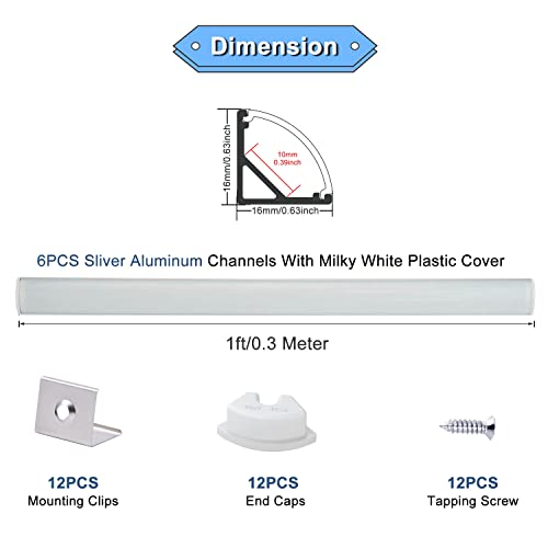 VST 6Pack 1 ft LED Aluminum Channel with Milky White Cover V Shape 16x16mm, Led Strip Light Track with End Caps and Mounting Clips Accessories for Living Room, Kitchen - Image 2