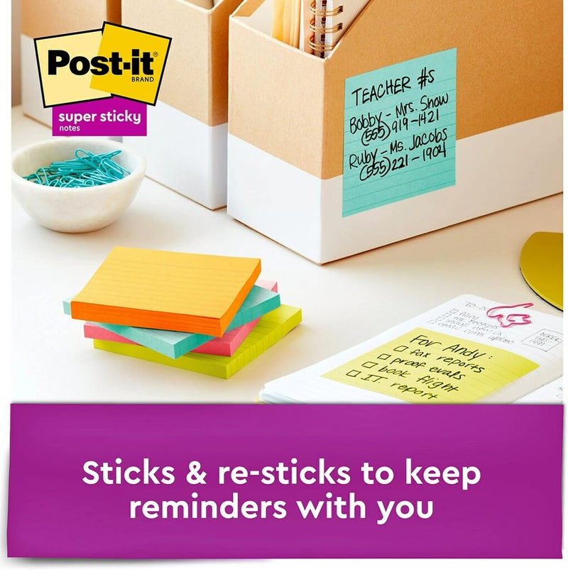 Post It Super Sticky Notes Lined 4 x 4 in (101 x 101 mm) 675 | Miami Assorted colors | Extra Sticky Notes | For Note Taking, To Do Lists | Clean Removal | Recyclable | 90 sheets/pad | 4 pads/pack - Image 4