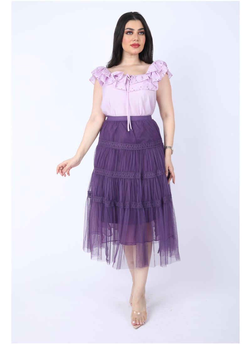 FULL JOY - Two-piece set, Violet  blouse and Purple  tulle skirt - Image 1