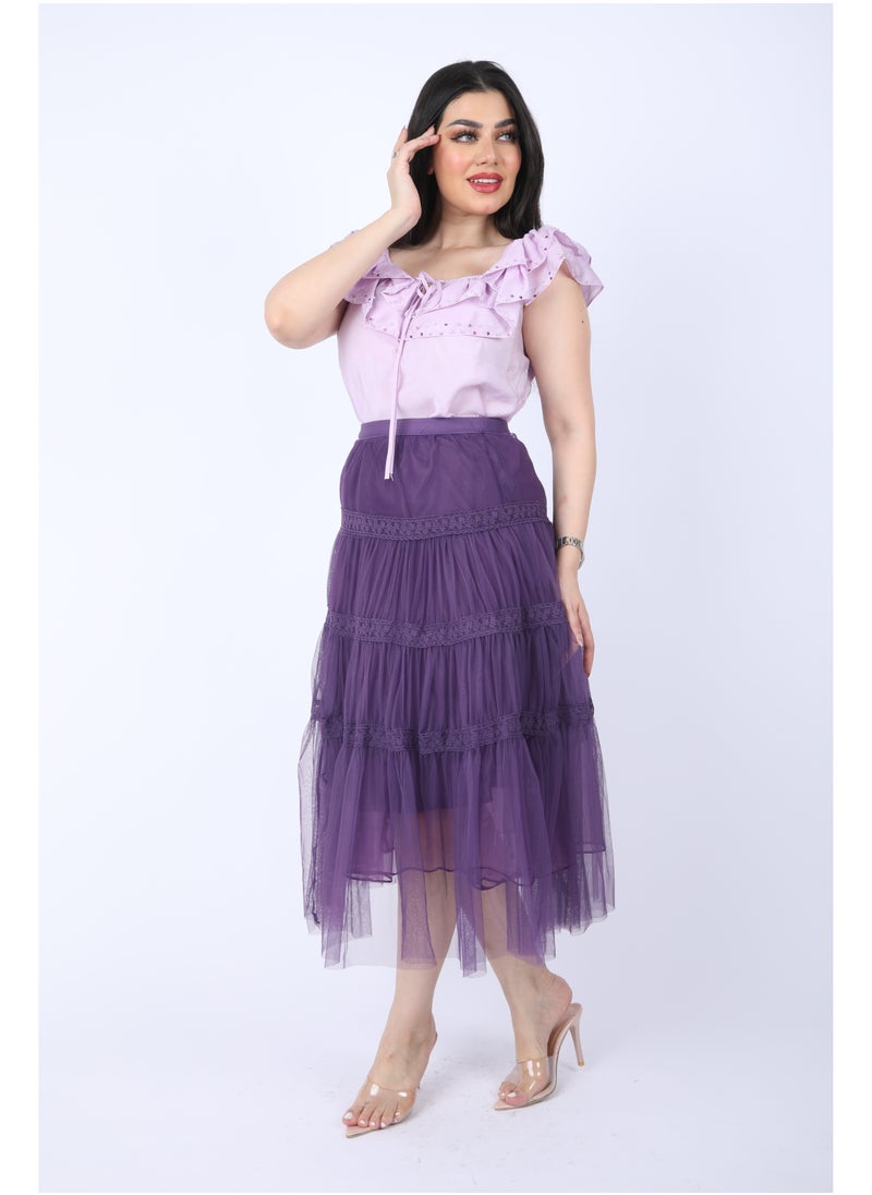 FULL JOY - Two-piece set, Violet  blouse and Purple  tulle skirt - Image 1