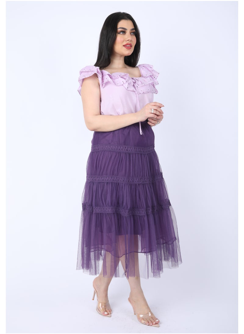 FULL JOY - Two-piece set, Violet  blouse and Purple  tulle skirt - Image 1