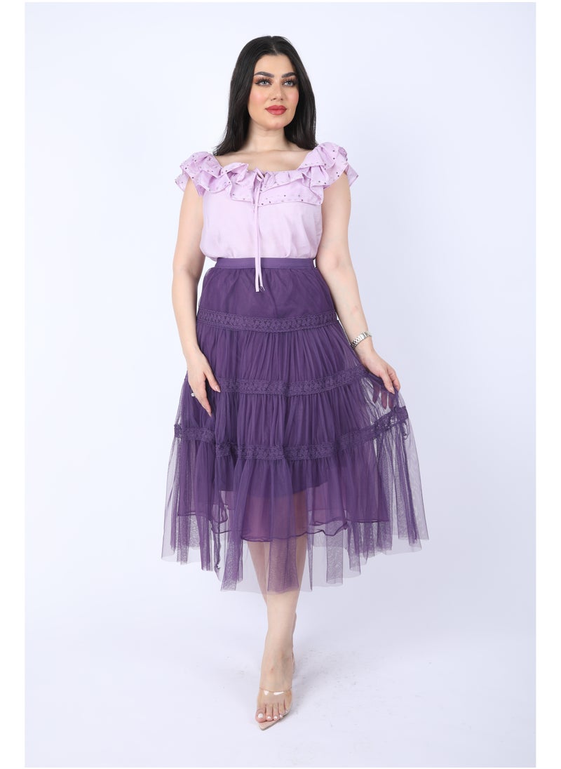 FULL JOY - Two-piece set, Violet  blouse and Purple  tulle skirt - Image 1