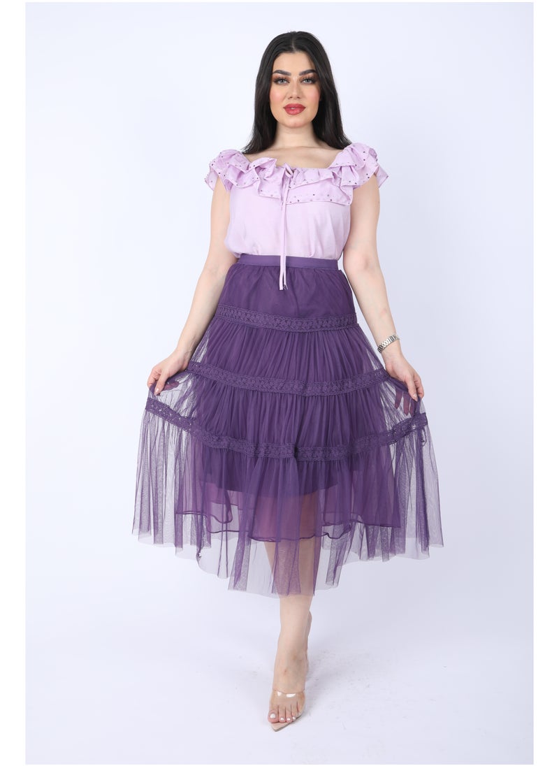 FULL JOY - Two-piece set, Violet  blouse and Purple  tulle skirt - Image 1
