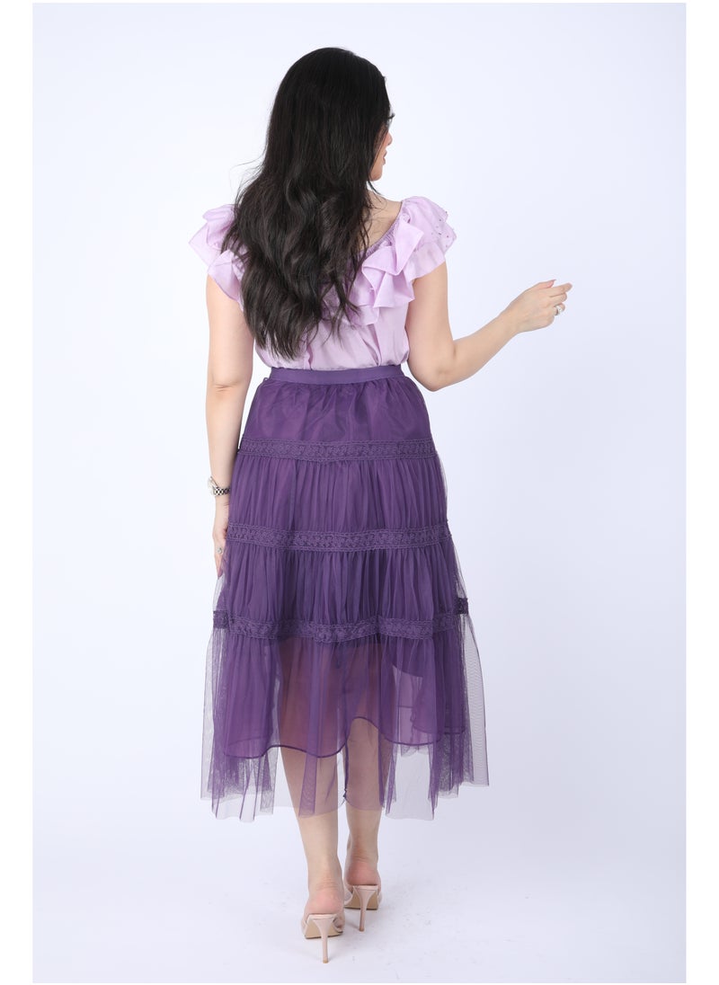 FULL JOY - Two-piece set, Violet  blouse and Purple  tulle skirt - Image 1
