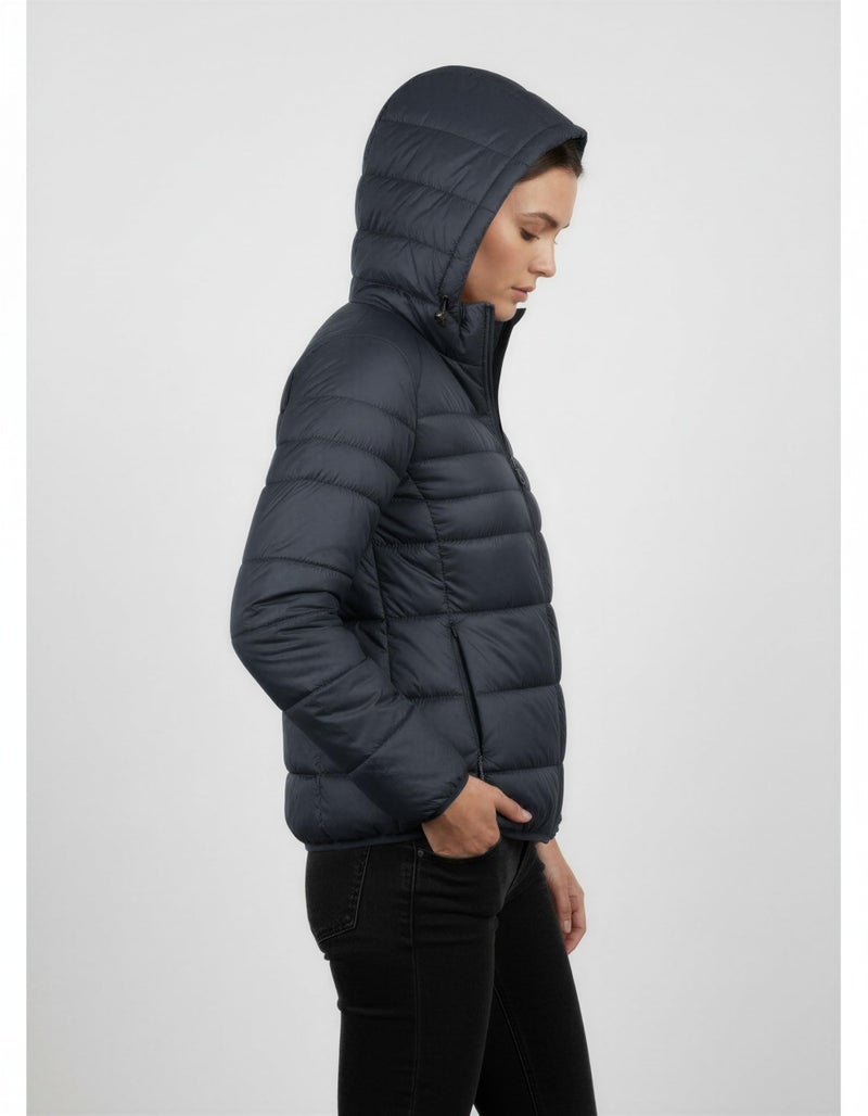 Fyltr Women's Puffer Jacket with Hoodie, Navy, L - Image 3