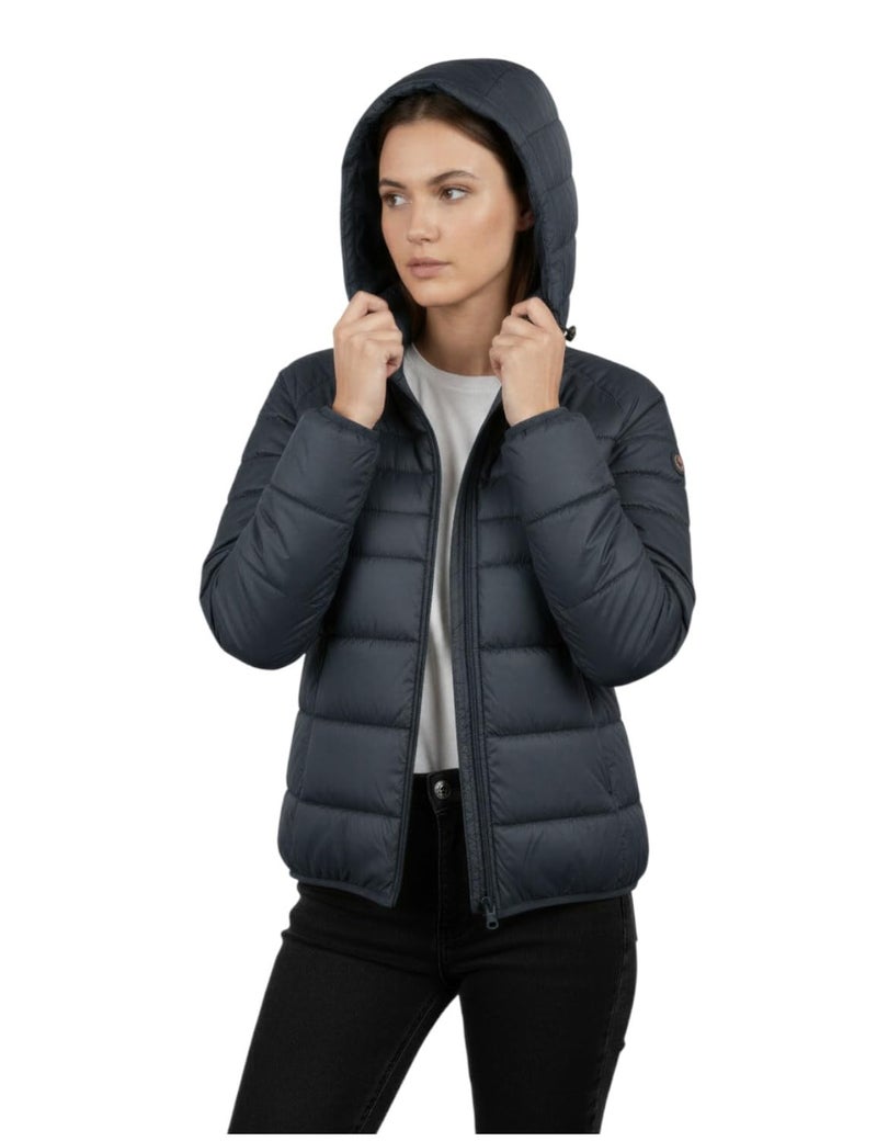 Fyltr Women's Puffer Jacket with Hoodie, Navy, L - Image 1