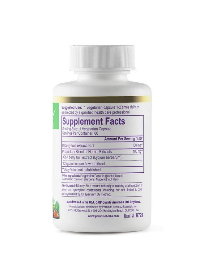 Paradise Herbs Bilberry With Goji & Chrysanthemum Supplements Non Gmo Gluten Free Vegan 60 Vegetarian Capsules - Image 3