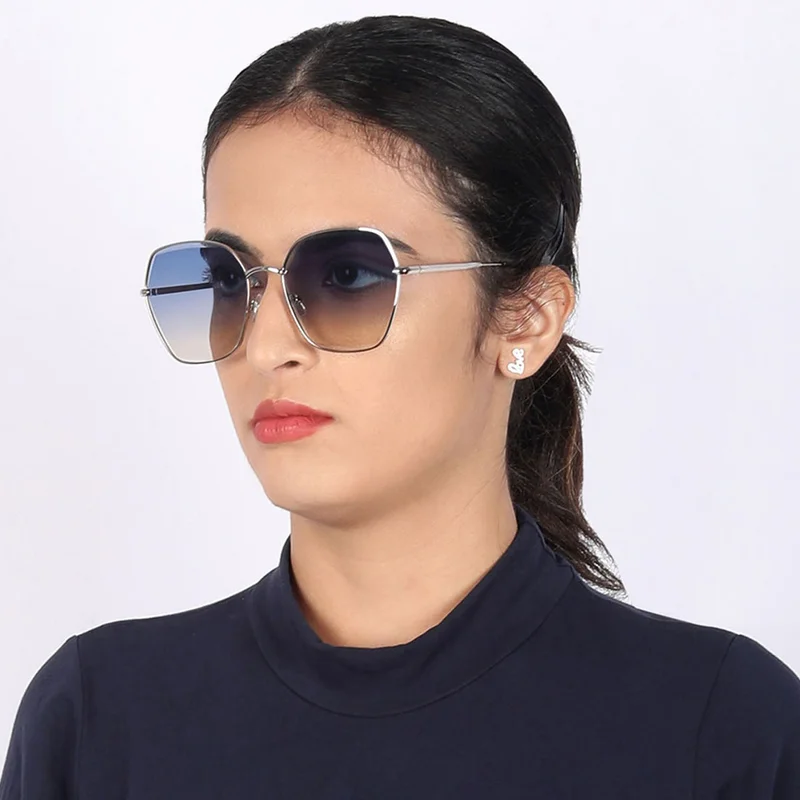 Woggles Latest & Stylish UV Protected Blue Hexagonal Sunglasses for Women