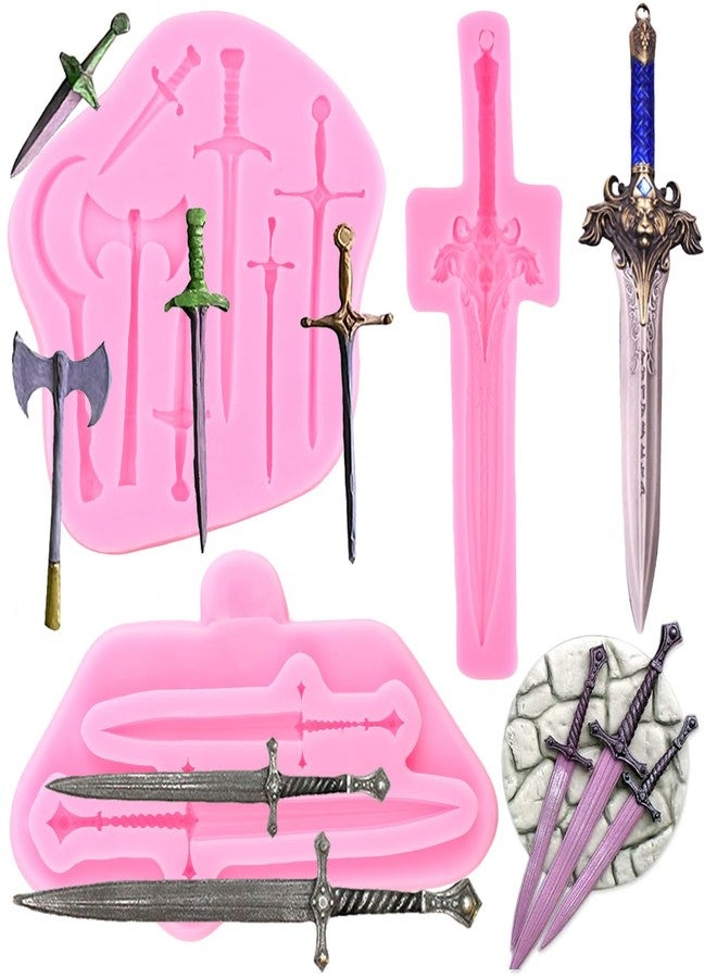 Mujiang Sword Silicone Molds Knife Axe Fondant Molds For Cake Decorating Chocolate Gum Paste Candy Polymer Clay Set Of 3 - Image 1