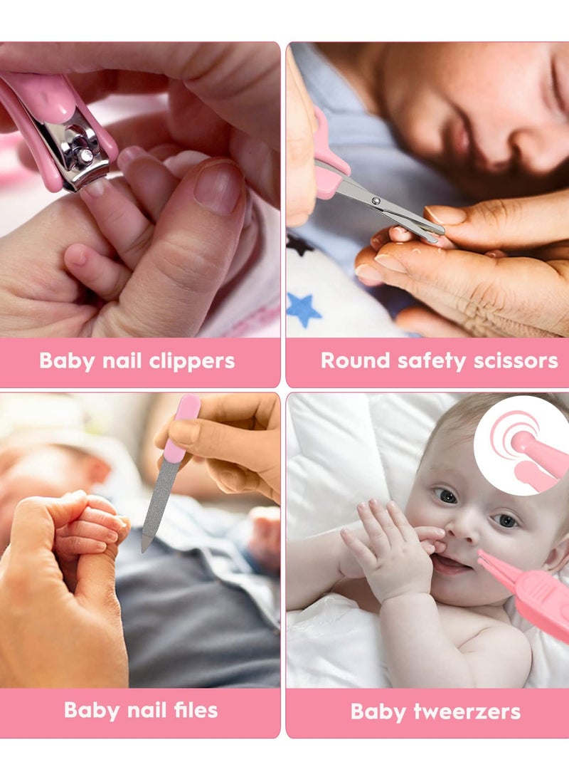 SOLARAE Newborn Baby Grooming Kit - Complete Nursery Care Set with Hair Brush, Comb, Nail Clipper, Thermometer, Pacifier Clip, and Nasal Aspirator for Infants (Pink) - Image 3