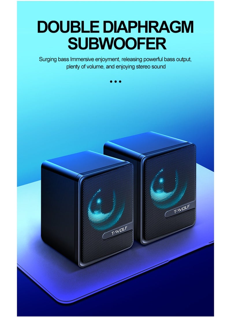 General - USB wired audio dual speakers computer speakers luminous stereo notebook desktop speakers - Image 1