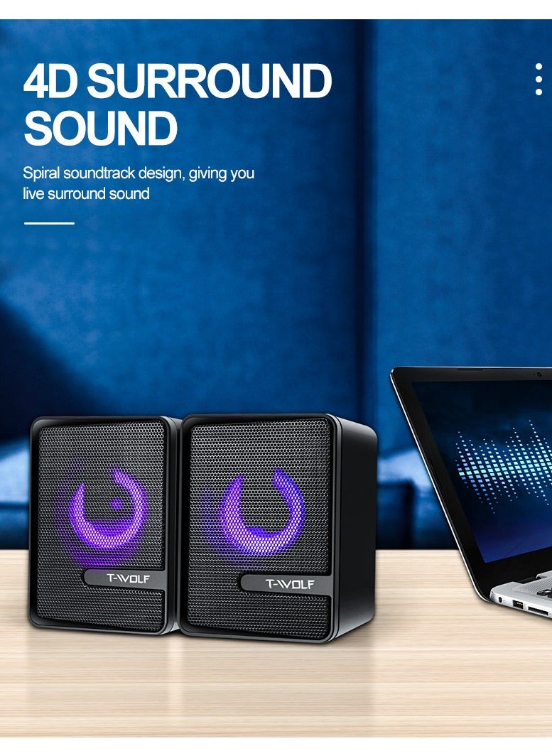 General - USB wired audio dual speakers computer speakers luminous stereo notebook desktop speakers - Image 1