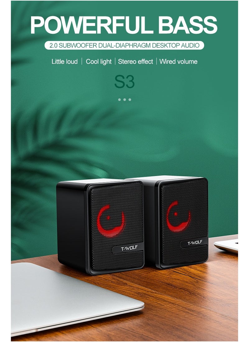 General - USB wired audio dual speakers computer speakers luminous stereo notebook desktop speakers - Image 1