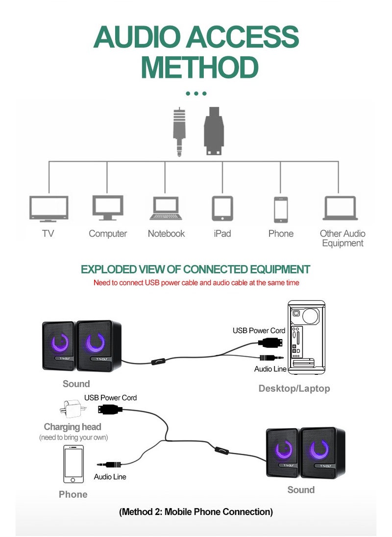 General - USB wired audio dual speakers computer speakers luminous stereo notebook desktop speakers - Image 1
