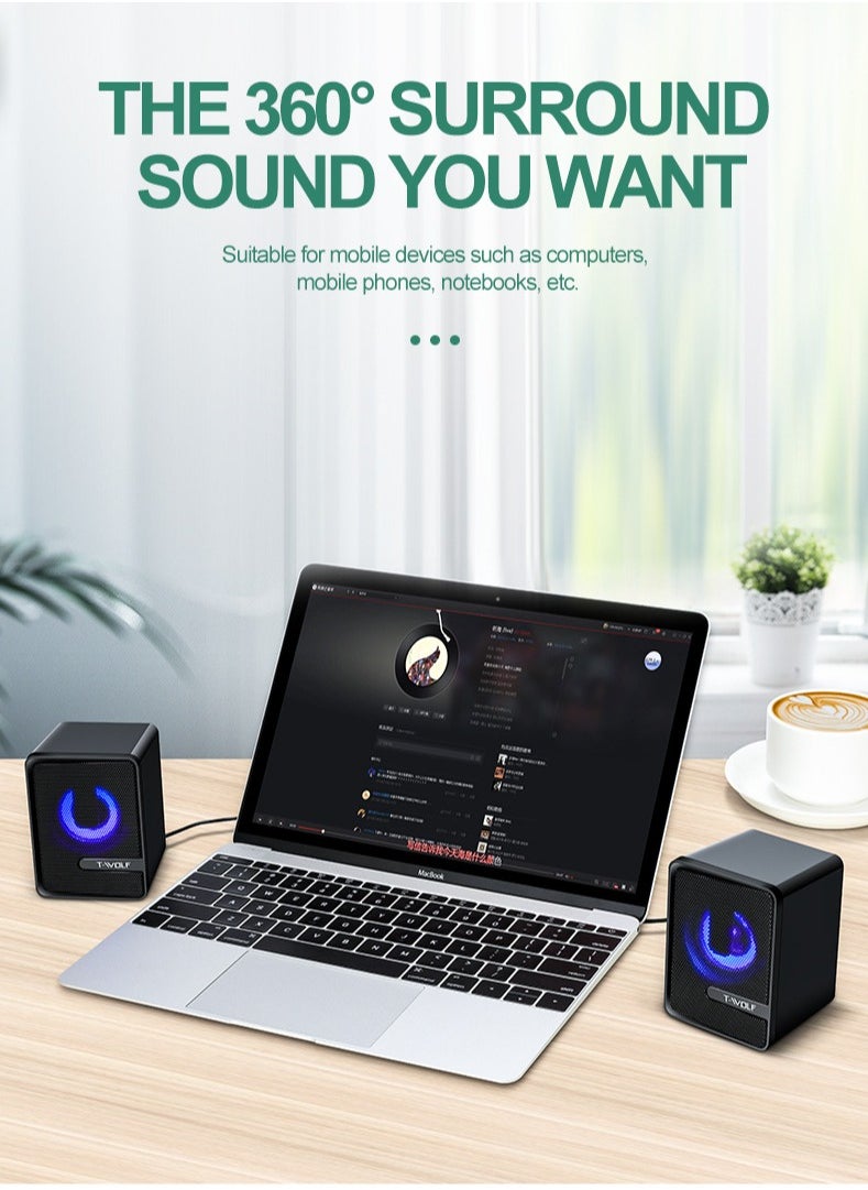 General - USB wired audio dual speakers computer speakers luminous stereo notebook desktop speakers - Image 1