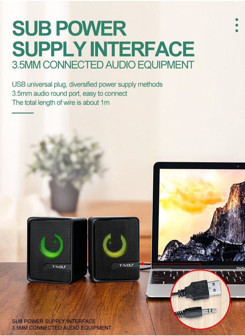 General - USB wired audio dual speakers computer speakers luminous stereo notebook desktop speakers - Image 1