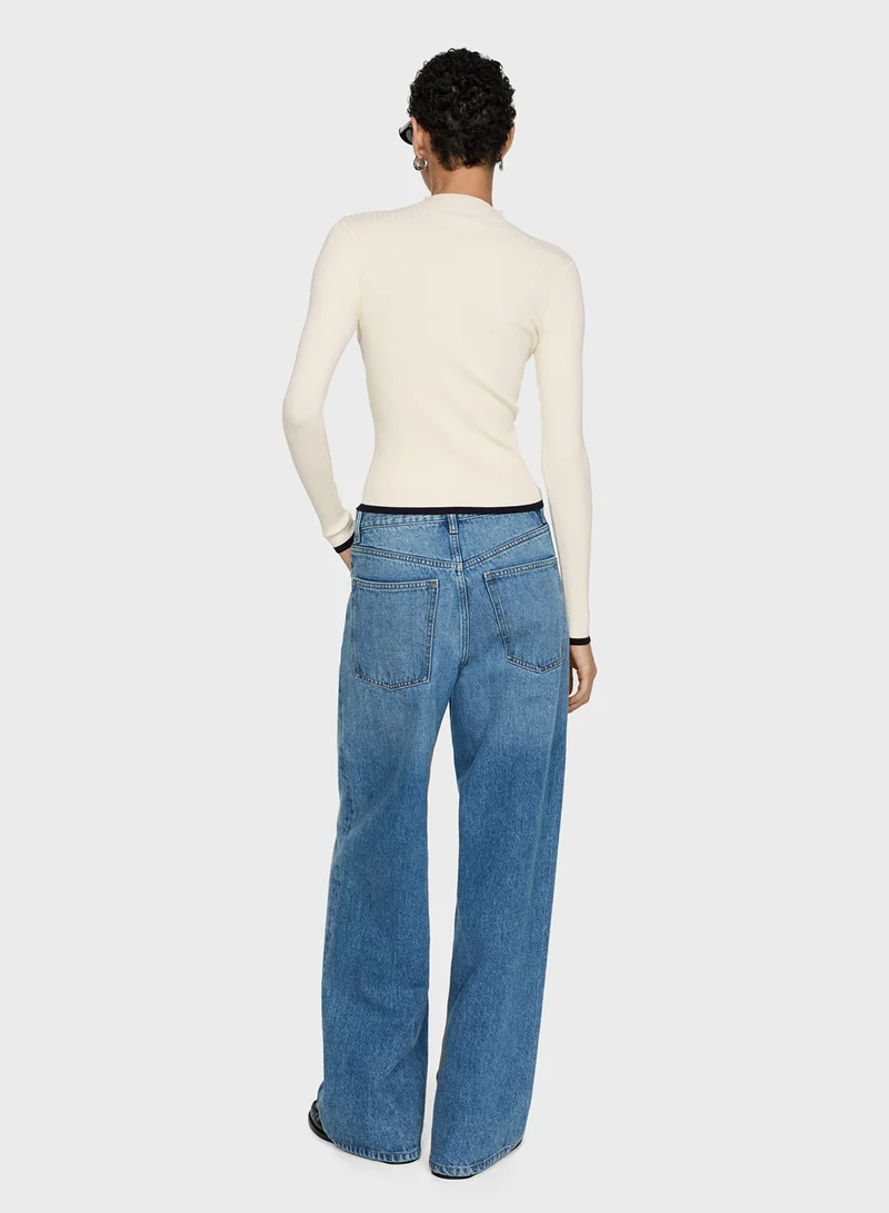 مانجو High Collar Ribbed Knit Sweater